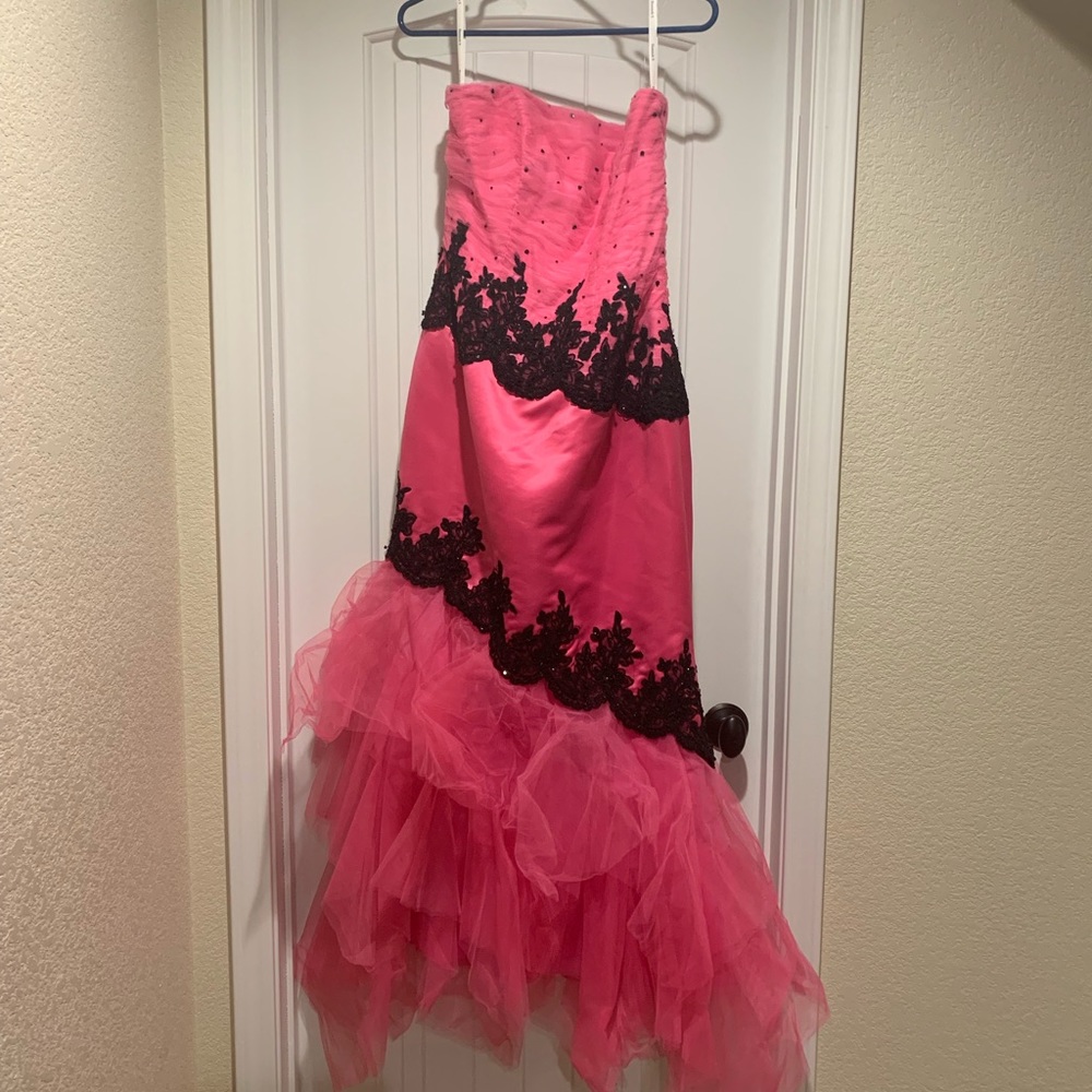 Hannah S Strapless Pink & Black Ball Gown